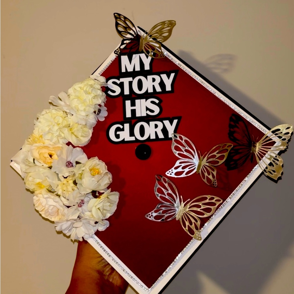 Decorated Graduation Cap with Butterflies and Flowers